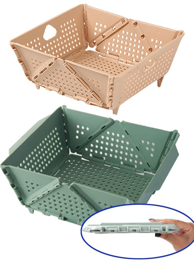 Foldable Silicone Drain Basket, Portable Drain Food Fruits Vegetables Space Saving Foldable Kitchen Strainer Kitchen Colander Filter (2pcs) is also best for outdoor beach picnic daily kitchen storage and use. - Image 1