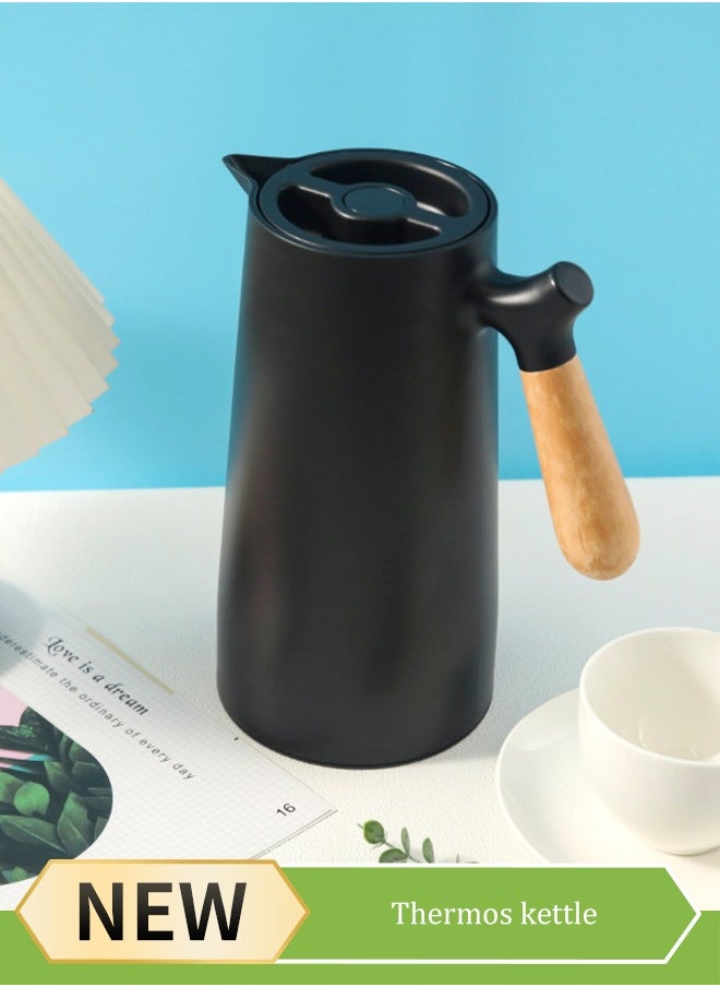 DUNISO Vacuum Flask，Tea And Coffee Tea Pot，with Wooden Handle，Leak Proof，Double Walled Glass Vacuum,For Keeping Hot Cold Long Hour Heat Cold Retention,Suitable for indoor and outdoor use，1 L  - Image 1