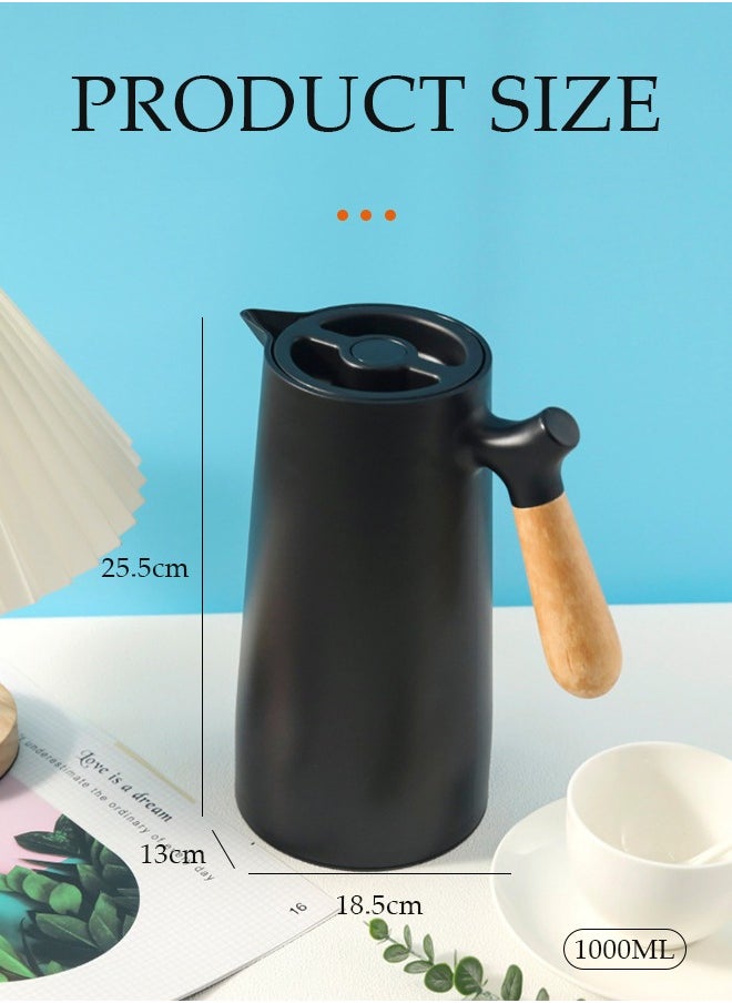 DUNISO Vacuum Flask，Tea And Coffee Tea Pot，with Wooden Handle，Leak Proof，Double Walled Glass Vacuum,For Keeping Hot Cold Long Hour Heat Cold Retention,Suitable for indoor and outdoor use，1 L  - Image 2