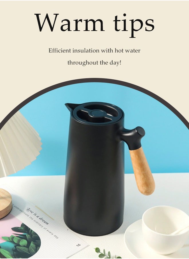 DUNISO Vacuum Flask，Tea And Coffee Tea Pot，with Wooden Handle，Leak Proof，Double Walled Glass Vacuum,For Keeping Hot Cold Long Hour Heat Cold Retention,Suitable for indoor and outdoor use，1 L  - Image 5