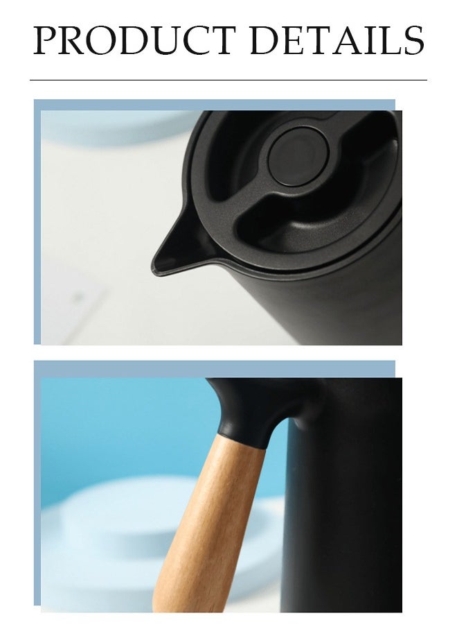 DUNISO Vacuum Flask，Tea And Coffee Tea Pot，with Wooden Handle，Leak Proof，Double Walled Glass Vacuum,For Keeping Hot Cold Long Hour Heat Cold Retention,Suitable for indoor and outdoor use，1 L  - Image 3