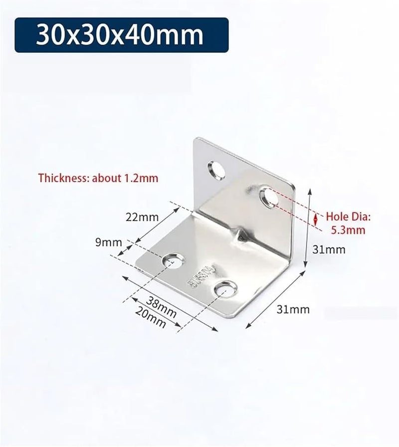 Stainless Steel L Shape Corner Brace Joint 30x30x40mm Furniture Fastener Angle Bracket - Image 3