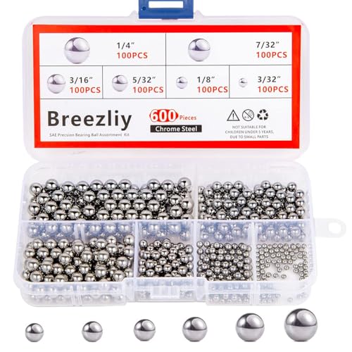Breezliy 600 Piece 6 Sizes Assorted Loose Bicycle Bearing Balls 1/4" 7/32" 3/16" 5/32" 1/8" and 3/32" - Image 1