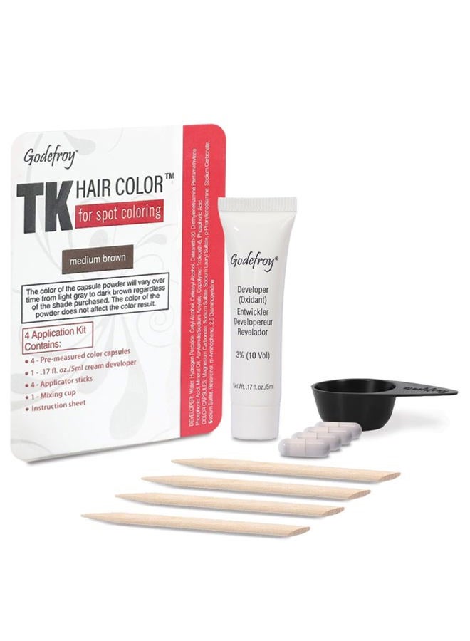 Godefroy Hair Color Kit for Spot Coloring, Covers Up Gray Hairs, Medium Brown, 4-Application Kit - Image 1