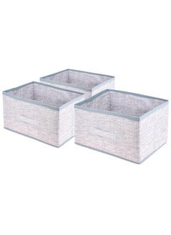 Kuber Industries Kuber Industries Drawer Storage Box | Storage Bin for Clothes | Wardrobe Organizer for Books | Closet Box with Handle | Non-Woven Storage Box | Jute Printed Storage Box | Pack of 3 | Gray  - Image 1