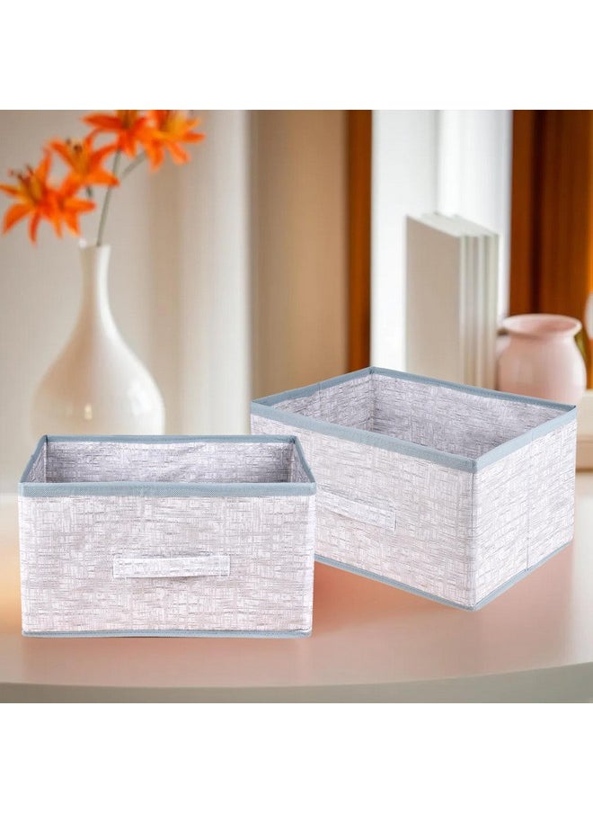 Kuber Industries - Kuber Industries Drawer Storage Box | Storage Bin for Clothes | Wardrobe Organizer for Books | Closet Box with Handle | Non-Woven Storage Box | Jute Printed Storage Box | Pack of 3 | Gray - Image 1