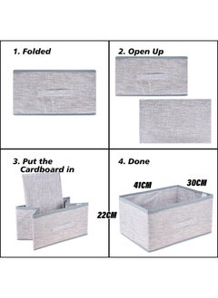 Kuber Industries Kuber Industries Drawer Storage Box | Storage Bin for Clothes | Wardrobe Organizer for Books | Closet Box with Handle | Non-Woven Storage Box | Jute Printed Storage Box | Pack of 3 | Gray  - Image 4