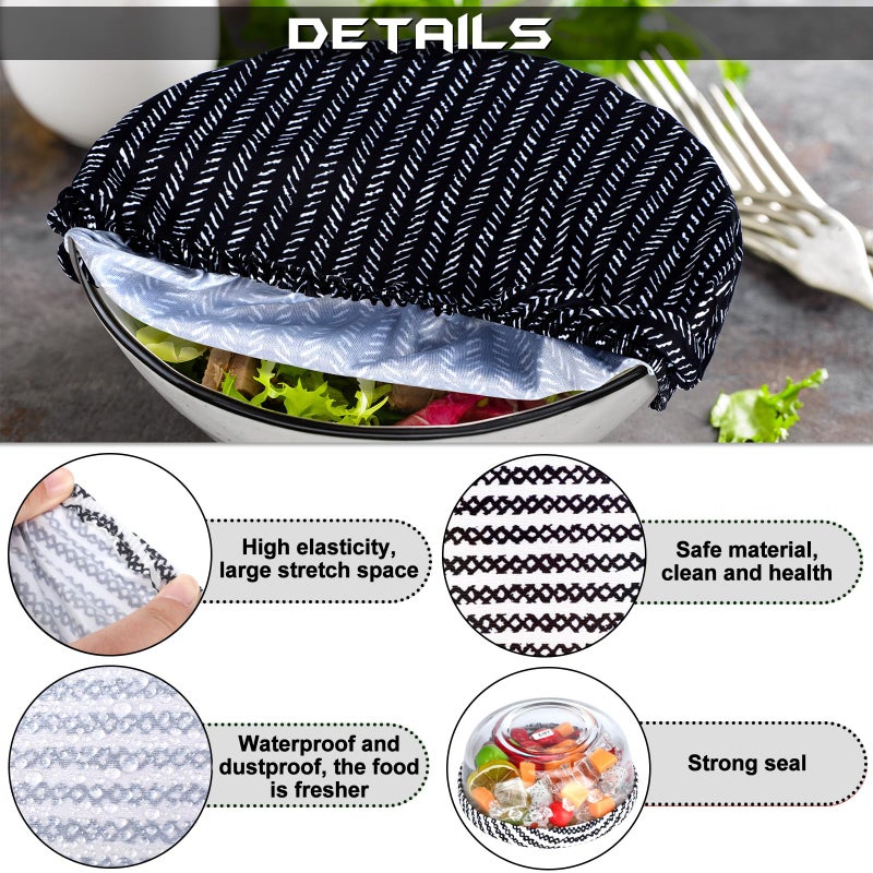 Patelai 10 Pcs Bowl Covers Reusable in 5 Size Stretch Cloth Fabric Elastic Food Storage Bowl Covers Bread Sourdough Lids for Proofing Food Fruits Leftover(Black, White, Blue,Plaid Style) - Image 3