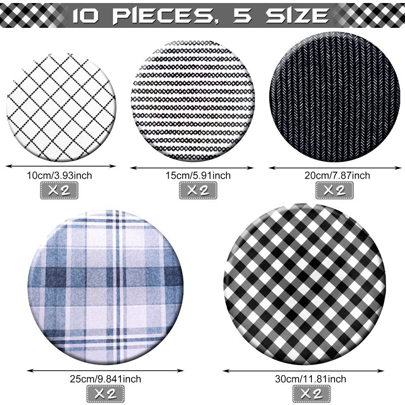 Patelai 10 Pcs Bowl Covers Reusable in 5 Size Stretch Cloth Fabric Elastic Food Storage Bowl Covers Bread Sourdough Lids for Proofing Food Fruits Leftover(Black, White, Blue,Plaid Style) - Image 2