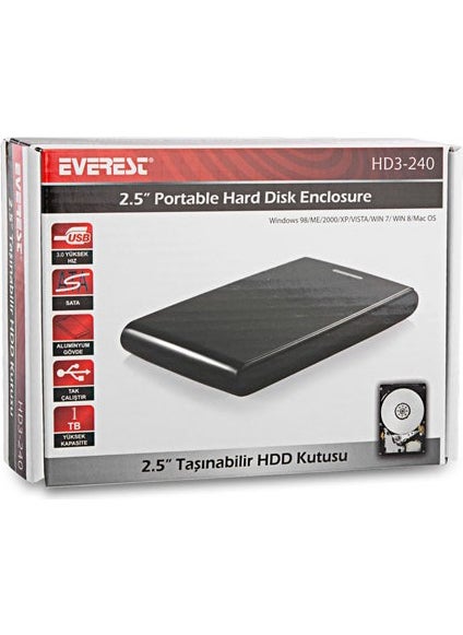 Everest - Hd3-240 External 2.5` Usb 3.0 Hdd Box Black - Image 1