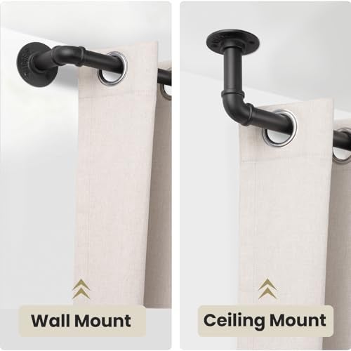SOMINS 1 Inch Curtain Rods for Windows 120 to 240, Outdoor Industrial Adjustable Blackout Curtain Rod, Indoor Heavy Duty Wrap Around Drapery Pole, Black, 120-240" - Image 5