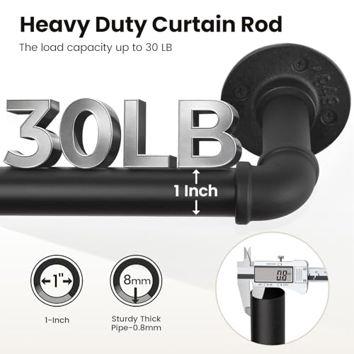 SOMINS 1 Inch Curtain Rods for Windows 120 to 240, Outdoor Industrial Adjustable Blackout Curtain Rod, Indoor Heavy Duty Wrap Around Drapery Pole, Black, 120-240" - Image 4