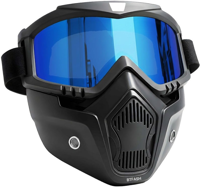 BTfash Goggle Mask Anti Scratch UV Protective Open Face & Eyewear Windproof Dirt Shield Adjustable Strap Soft Foam Padded Detachable for Cycling Bike Off Road Racing Riding Unisex (Black) - Image 3
