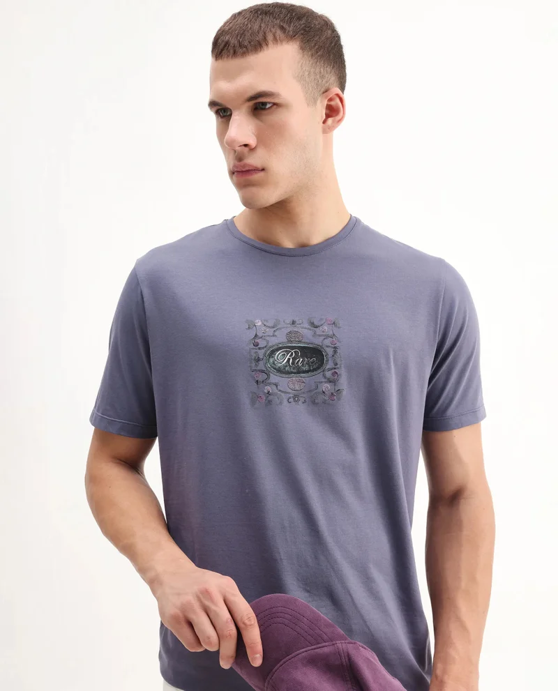 Rare Rabbit Men's Graphic Print Regular Fit T-Shirt