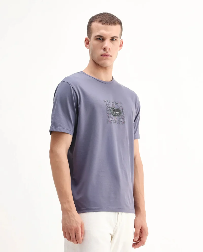 Rare Rabbit Men's Graphic Print Regular Fit T-Shirt