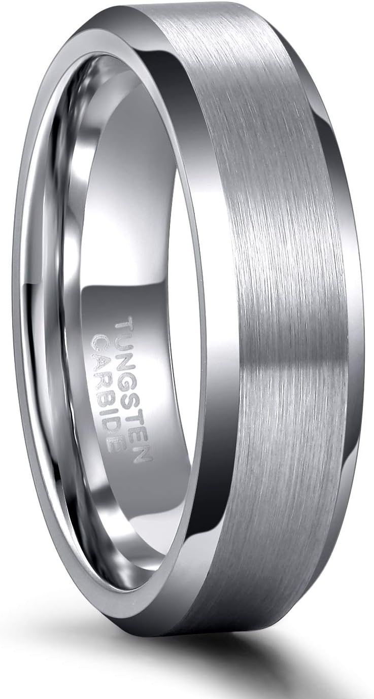 Greenpod 4MM 6MM 8MM Tungsten Carbide Engagement Ring Brushed Beveled Edge Polished Silver Wedding Band for Men Women Engraved I Love You Always & Forever Size 4-15 - Image 1