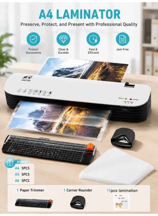 OSMILE 9-in-1 A4 Thermal Laminator Machine with Hot & Cold Settings, Portable Laminating Kit with Pouches (A4/A5/A6), Paper Cutter & Corner Rounder for Home, School, Office - Image 1