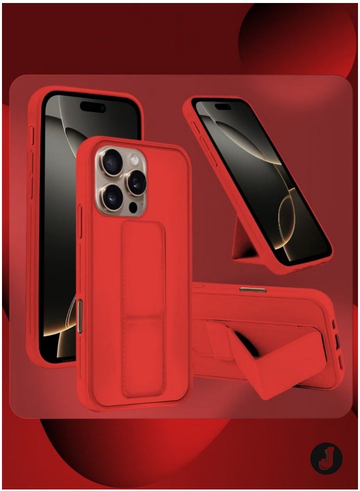 JAJEEK "2-Pack Premium PU Leather Case & Screen Protector for iPhone 16 Pro Max – Shockproof, Anti-Scratch, Stand Function, Finger Grip Case Cover (Red)" - Image 3