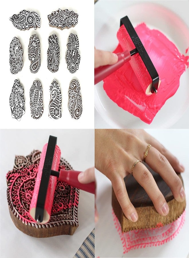 Hashcart | Set of 10 | Handicraft Decorative Paisley Floral Stamp Wooden Printing Blocks for Saree Border | Henna Mehndi | Art Craft | Fabric Printing | Handcarved Art Work | Kids | Project Designing - Image 5