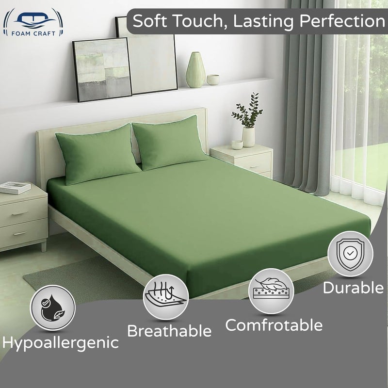 FOAM CRAFT 3 Piece Fitted Sheet Set - Queen Size Fitted Bed Sheet & 2 Pillow Shams in Sage Green - Image 3