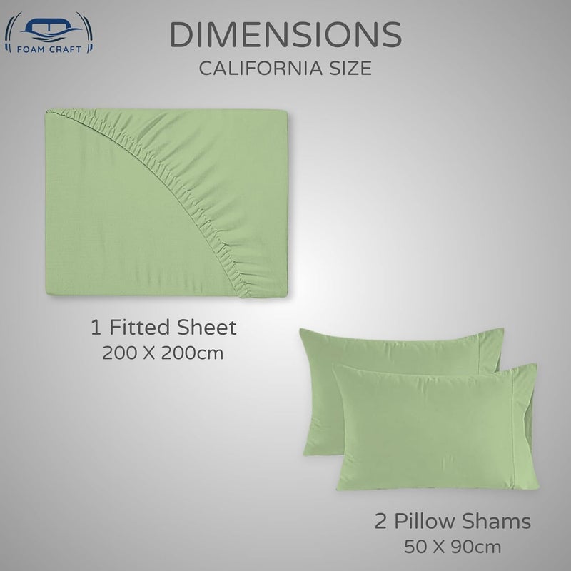 FOAM CRAFT 3 Piece Fitted Sheet Set - Queen Size Fitted Bed Sheet & 2 Pillow Shams in Sage Green - Image 2