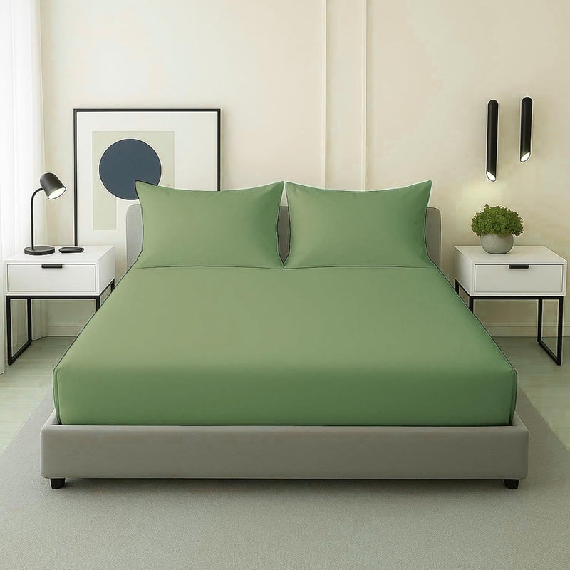 FOAM CRAFT 3 Piece Fitted Sheet Set - Queen Size Fitted Bed Sheet & 2 Pillow Shams in Sage Green - Image 1