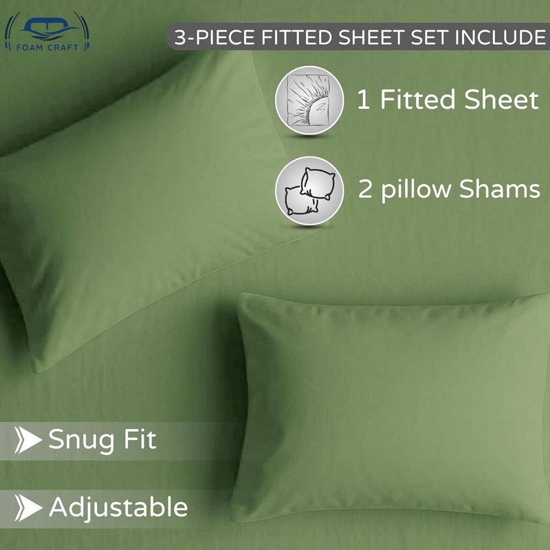 FOAM CRAFT 3 Piece Fitted Sheet Set - Queen Size Fitted Bed Sheet & 2 Pillow Shams in Sage Green - Image 5