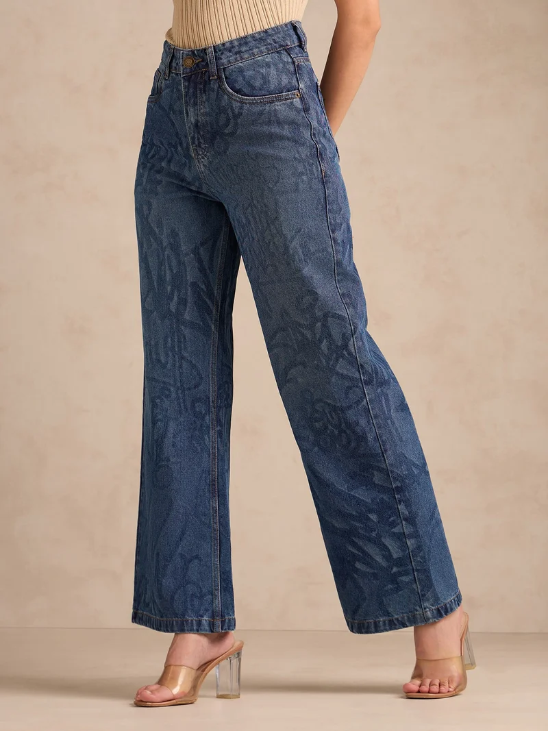 أوجيدر Blue Mid-Wash Straight Fit Jeans