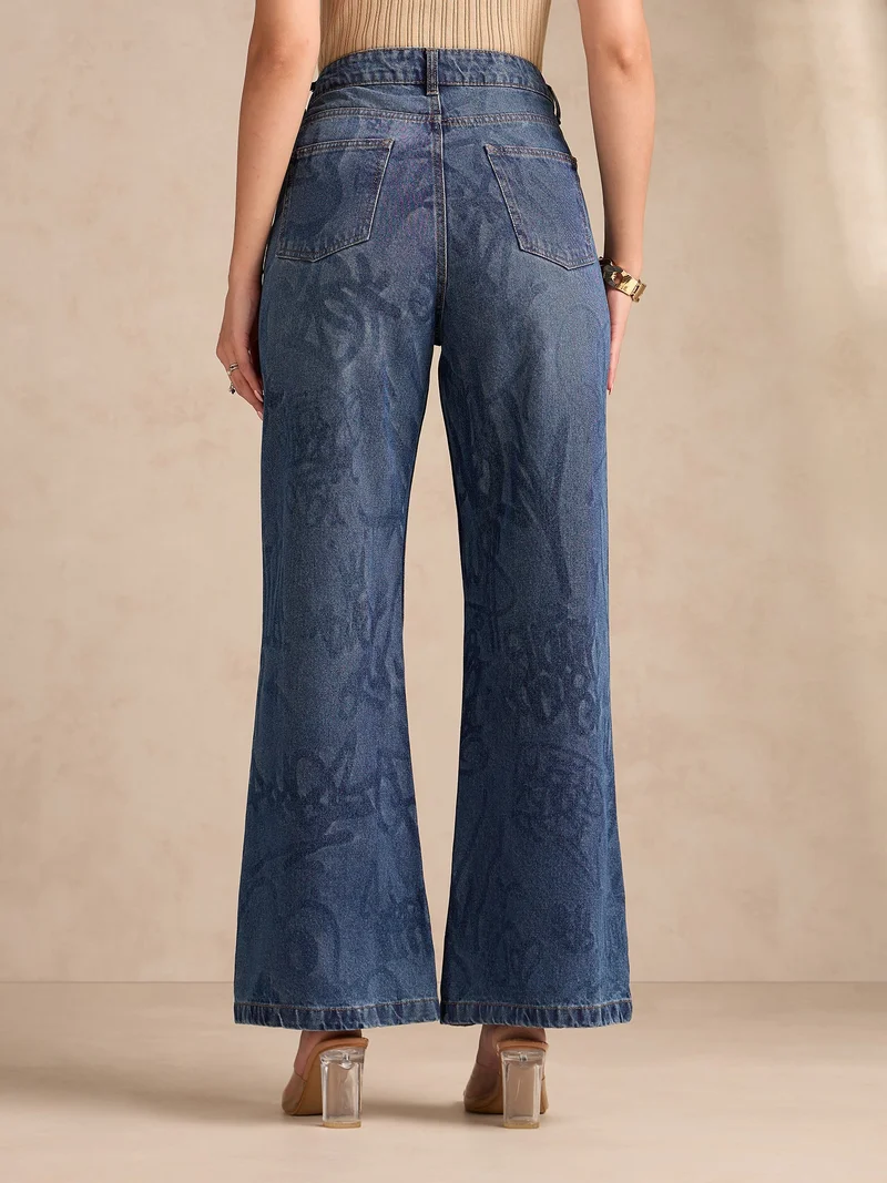 Outzidr  Blue Mid-Wash Straight Fit Jeans for Women | Best Price UAE