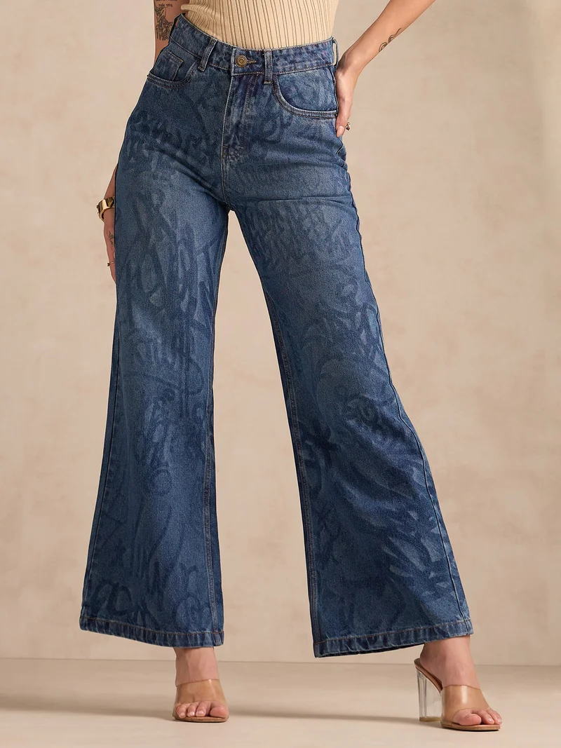 Outzidr  Blue Mid-Wash Straight Fit Jeans for Women | Best Price UAE