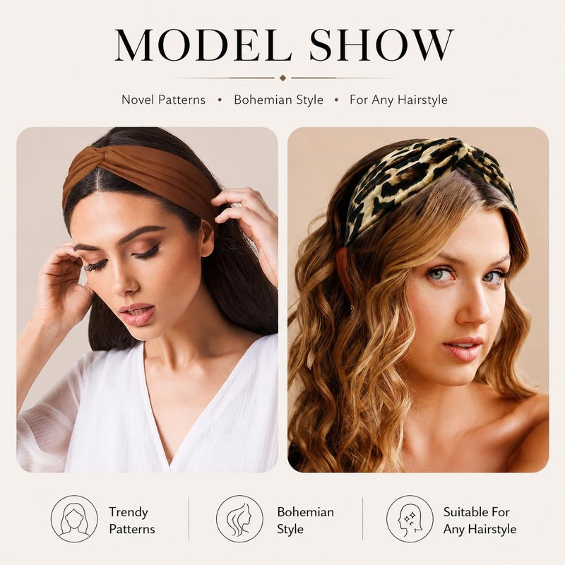 Kachanaa 8 Pack Wide Non-Slip Boho Women's Headband - Elastic Large African Turban Headwrap Ideal for Yoga,Workouts,Running - Non-Slip Design for Women - Image 5