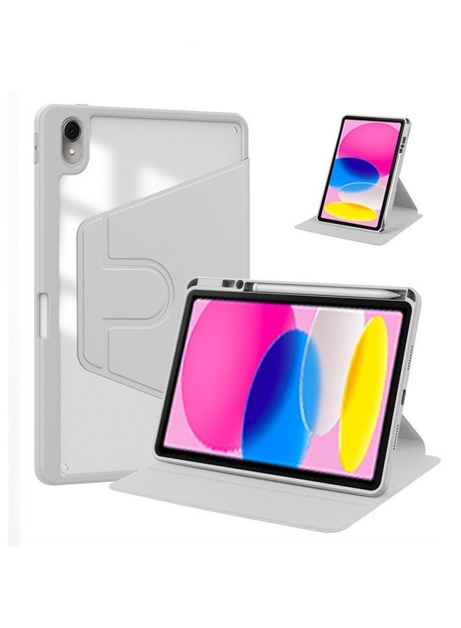 حافظة حماية لجهاز iPad 10th Gen 10.9 2022 / iPad 11th Gen (A16) 10.9 بوصة 2025، حامل قلم مدمج، حامل حماية يدور 360 درجة، ظهر شفاف، (إيقاظ/سكون تلقائي) شفاف/رمادي - Image 1
