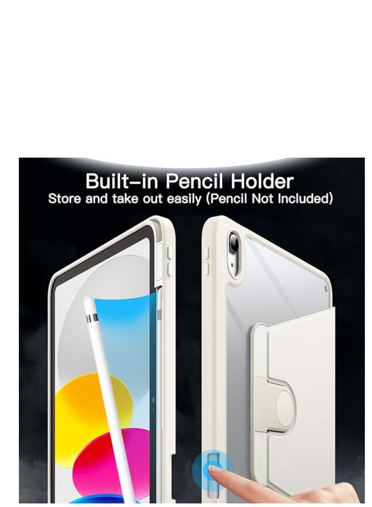 حافظة حماية لجهاز iPad 10th Gen 10.9 2022 / iPad 11th Gen (A16) 10.9 بوصة 2025، حامل قلم مدمج، حامل حماية يدور 360 درجة، ظهر شفاف، (إيقاظ/سكون تلقائي) شفاف/رمادي - Image 4