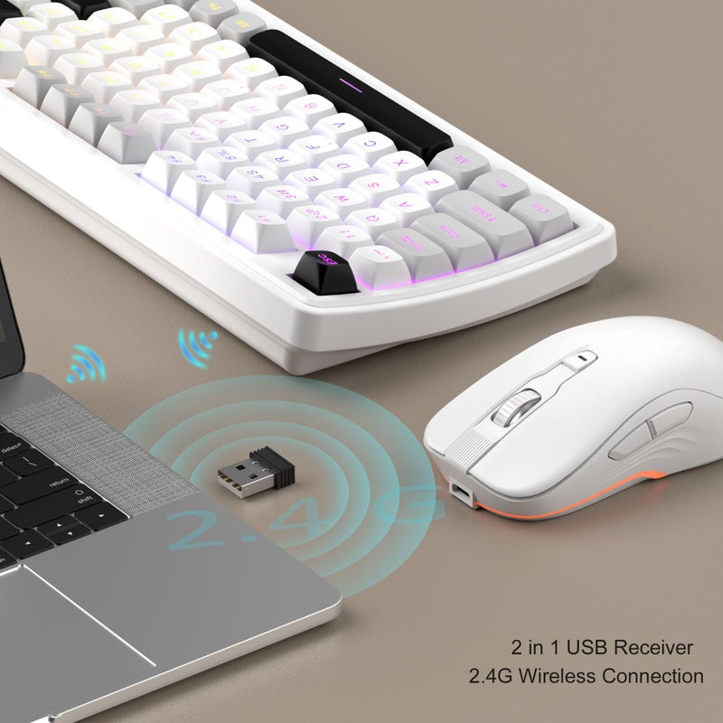 MageGee V990 Creamy Wireless Keyboard and Mouse Combo, 99 Keys RGB Backlit Rechargeable Quiet Gaming Keyboard, Adjustable Optical Mouse, with Number Pad, Keyboards Set for Desktop, Laptop, PC(White) - Image 2