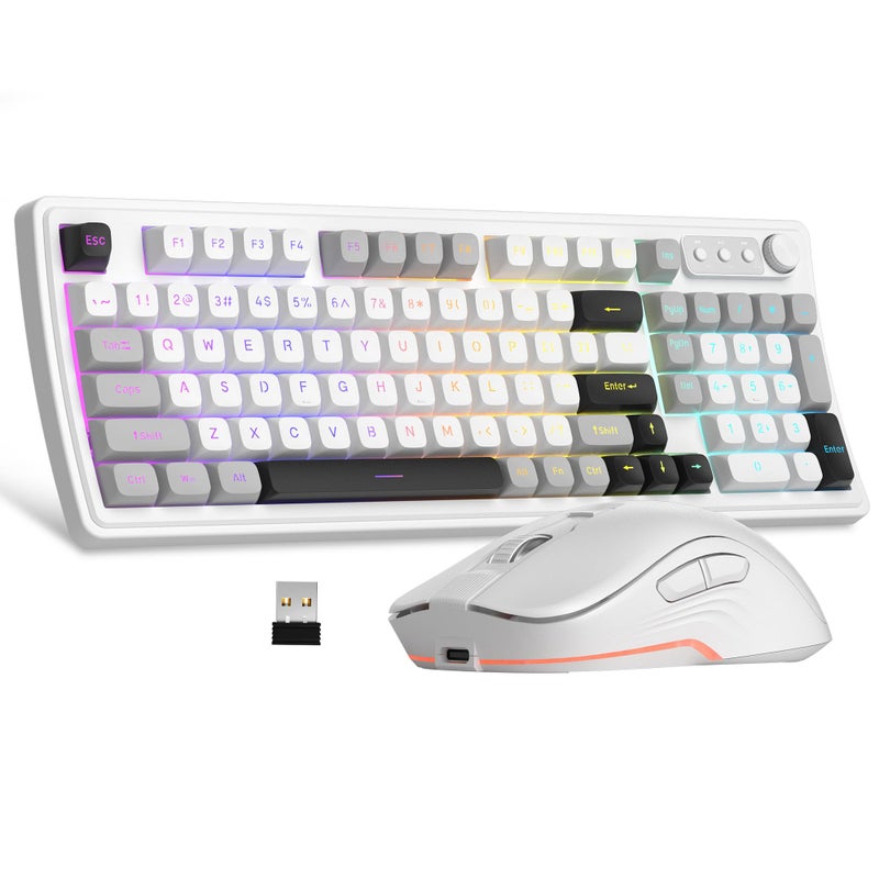 MageGee V990 Creamy Wireless Keyboard and Mouse Combo, 99 Keys RGB Backlit Rechargeable Quiet Gaming Keyboard, Adjustable Optical Mouse, with Number Pad, Keyboards Set for Desktop, Laptop, PC(White) - Image 1