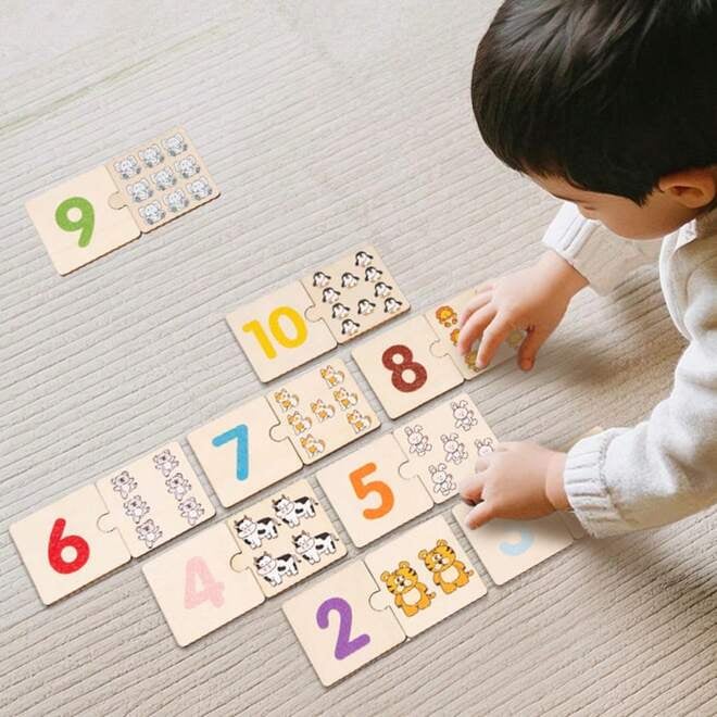 1 Set Digital Graphic English Word Matching Puzzle Board, Baby Number Enlightenment Focus Training Wooden Matching Game Educational Toy