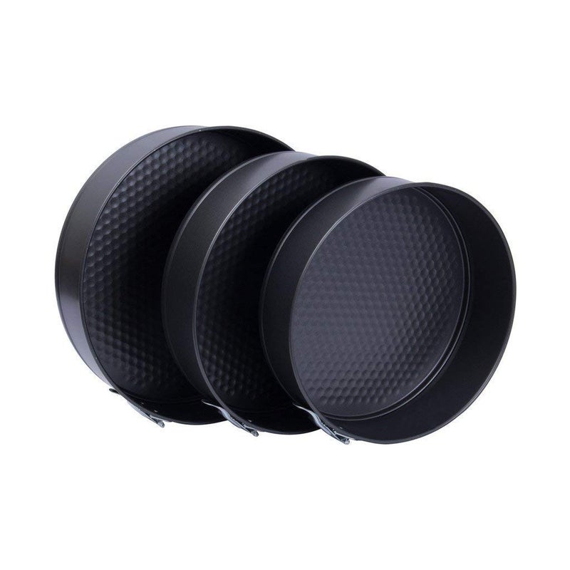 ABLIQUES 3 Pcs Set Round Shape Cake Mould Teflon Non Stick Baking Can be Used in Microwave Oven Black - Image 2