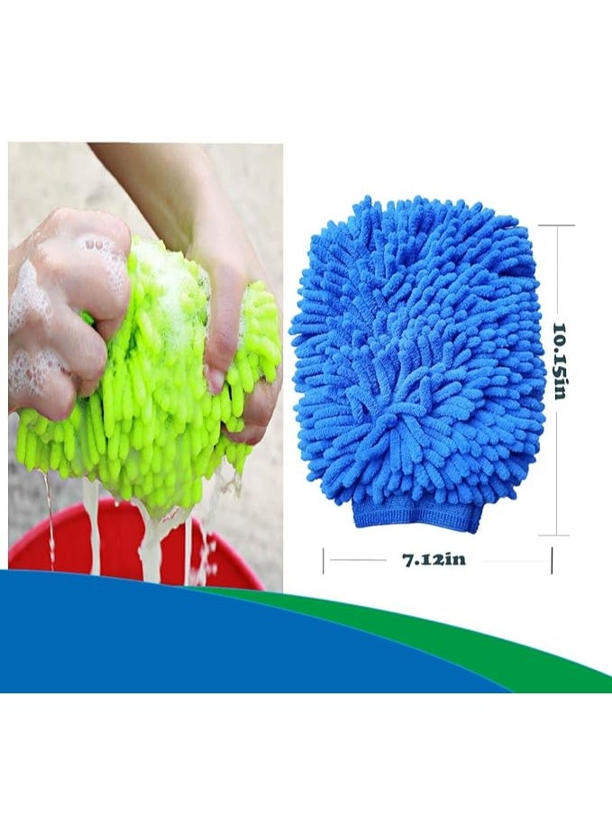 2 Pack Car Wash Mitt Microfiber Chenille Car Wash Mitt Scratch Free for Cars Cleaning,Home Cleaning Mitts(Green/Blue) - Image 3