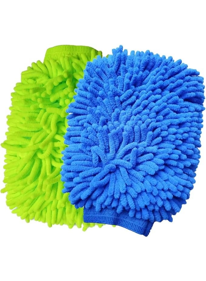 2 Pack Car Wash Mitt Microfiber Chenille Car Wash Mitt Scratch Free for Cars Cleaning,Home Cleaning Mitts(Green/Blue) - Image 1