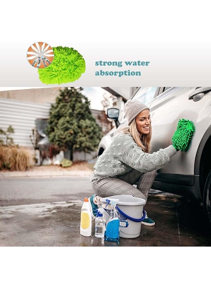 2 Pack Car Wash Mitt Microfiber Chenille Car Wash Mitt Scratch Free for Cars Cleaning,Home Cleaning Mitts(Green/Blue) - Image 5