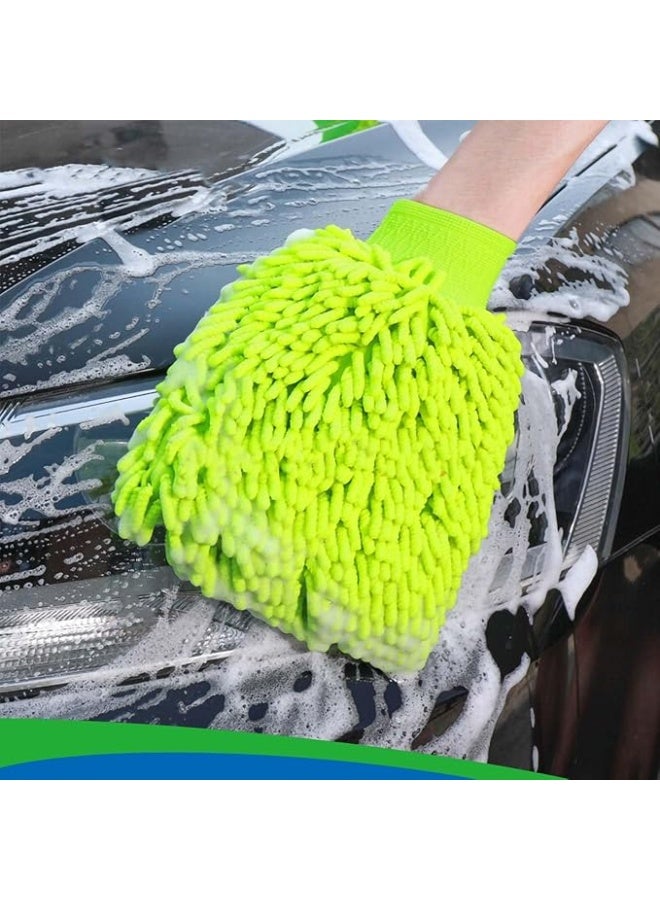2 Pack Car Wash Mitt Microfiber Chenille Car Wash Mitt Scratch Free for Cars Cleaning,Home Cleaning Mitts(Green/Blue) - Image 2