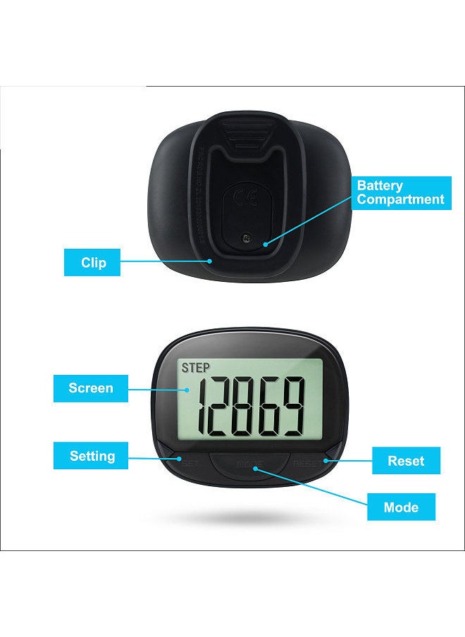 Multi-functional Step Counter 3D Pedometer with Clip for Fitness Tracker for Tracking Steps / Walking Distance / Calories Portable Fitness Monitor with Clock Function