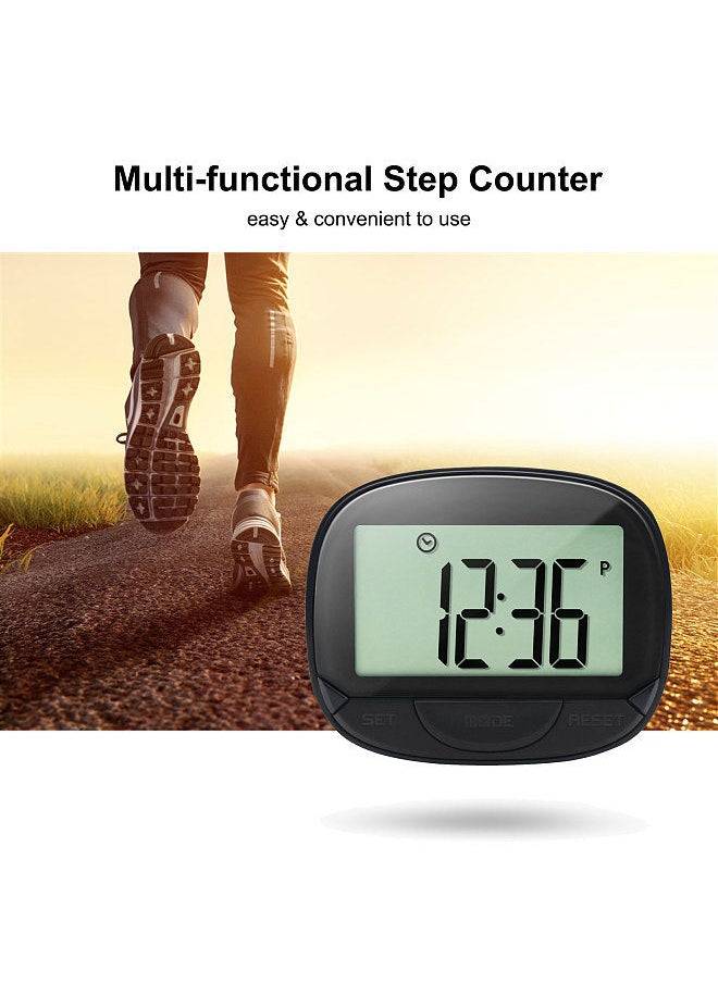 Multi-functional Step Counter 3D Pedometer with Clip for Fitness Tracker for Tracking Steps / Walking Distance / Calories Portable Fitness Monitor with Clock Function