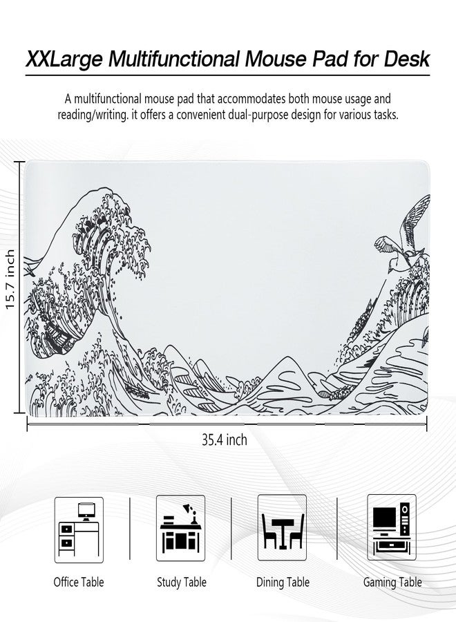 GMKWTL وسادة ماوس كبيرة للألعاب من GMKWTL، وسادة ماوس Kanagawa XXL مقاس 35.4 × 15.7 بوصة، وسادة مكتب مقاومة للماء، وسادة ماوس بقاعدة مطاطية مانعة للانزلاق، وسادة لوحة مفاتيح، وسادة ماوس بيضاء - Image 2