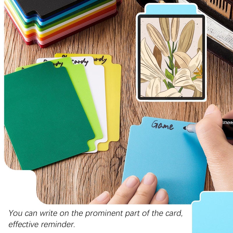 Suilung 50 Pcs Trading Card Dividers Plastic Card Dividers, Multicolor Frosted Separator with Tabs Standard Vertical Compatible with MTG Games Sports TCG, 2.7 x 3.8 Inches - Image 4