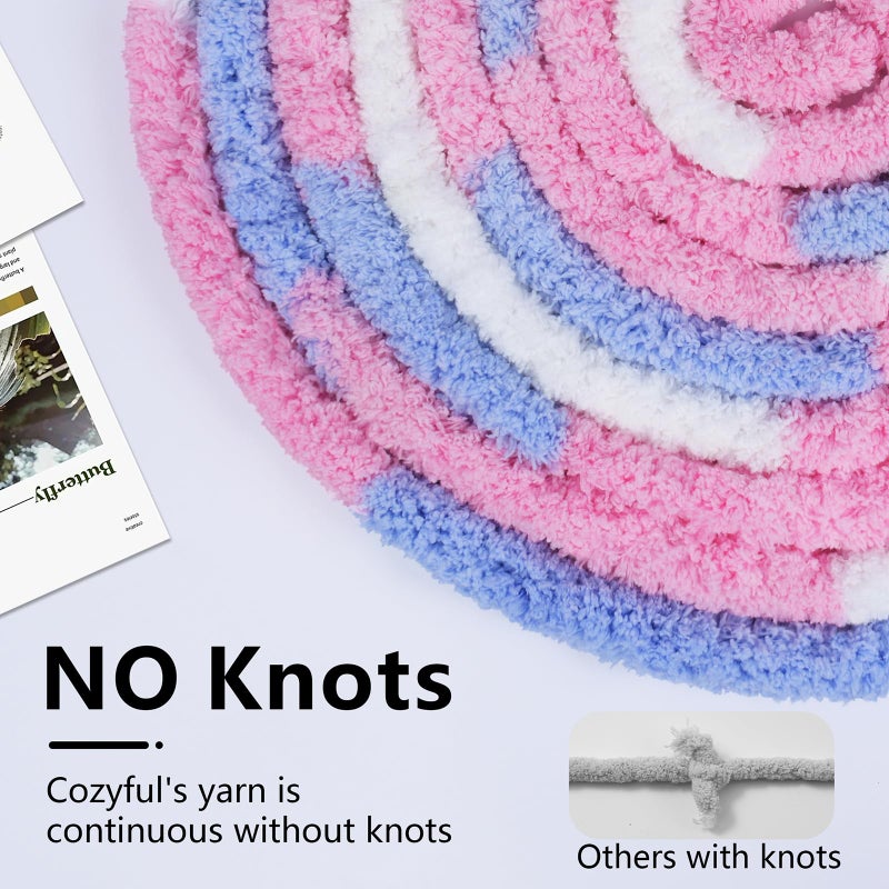 Cozyful Chunky Yarn for Hand Knitting - #10 Chunky Chenille Blanket Yarn, Jumbo Big Thick Chunky Yarns for Crocheting, Tie Dye Bulky Knit Yarns, 8 Skein (25 yds 8 oz Each Skein), Blue & Pink & White - Image 4