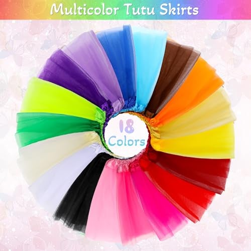 Hoemwarm 18 Pcs Girls Tutu - 3 Layers Multicolor Skirt for Toddlers, Princess Dresses, Dance Fluffy Tulle Skirt for Birthday Party Costume - Image 2