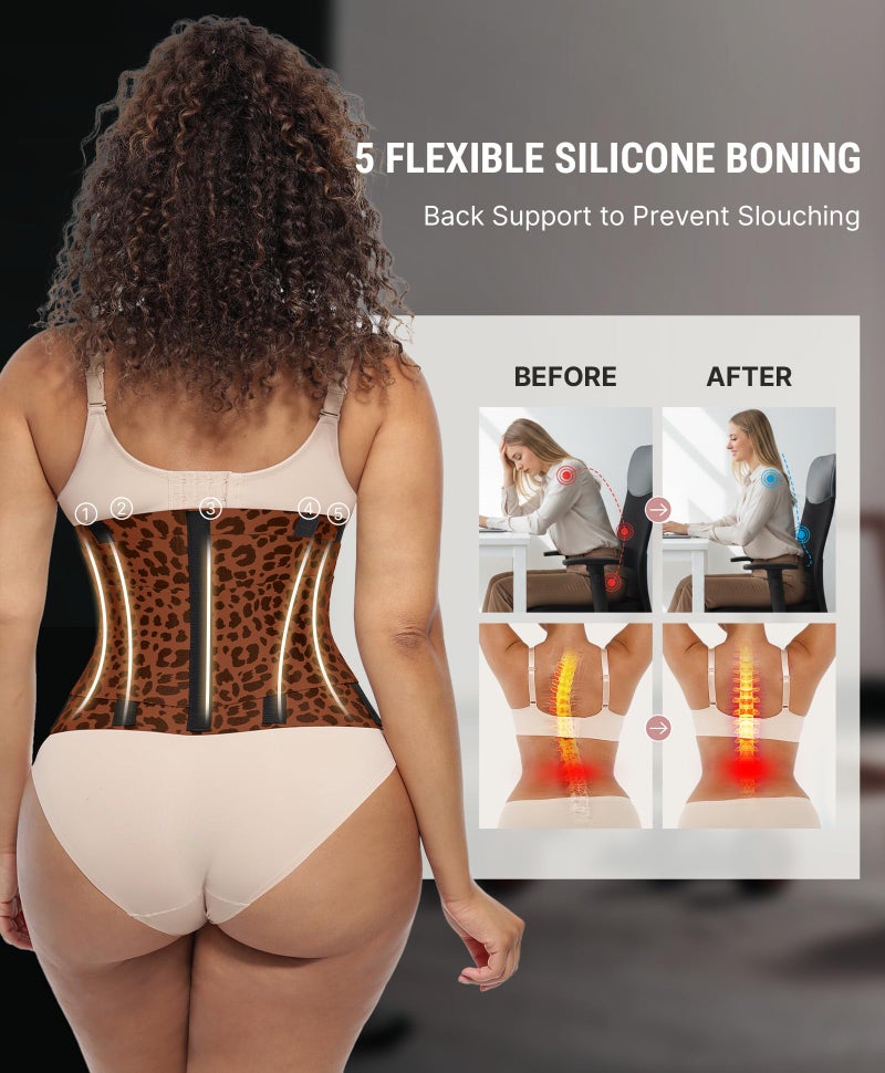 FeelinGirl Workout Waist Cincher Trainer Corset Shaper Tummy Slimmer Plus Size Belly Band for Women Brown S - Image 4
