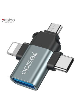 USB C OTG Adapter, 3 in 1 Micro USB/IP/USB-C to USB2.0 Female Converter, Adapter for Media Sticks, Android Phones, Apple Phones, Tablets High-Speed ​​Data Transfer, Compatible with alll smart phones