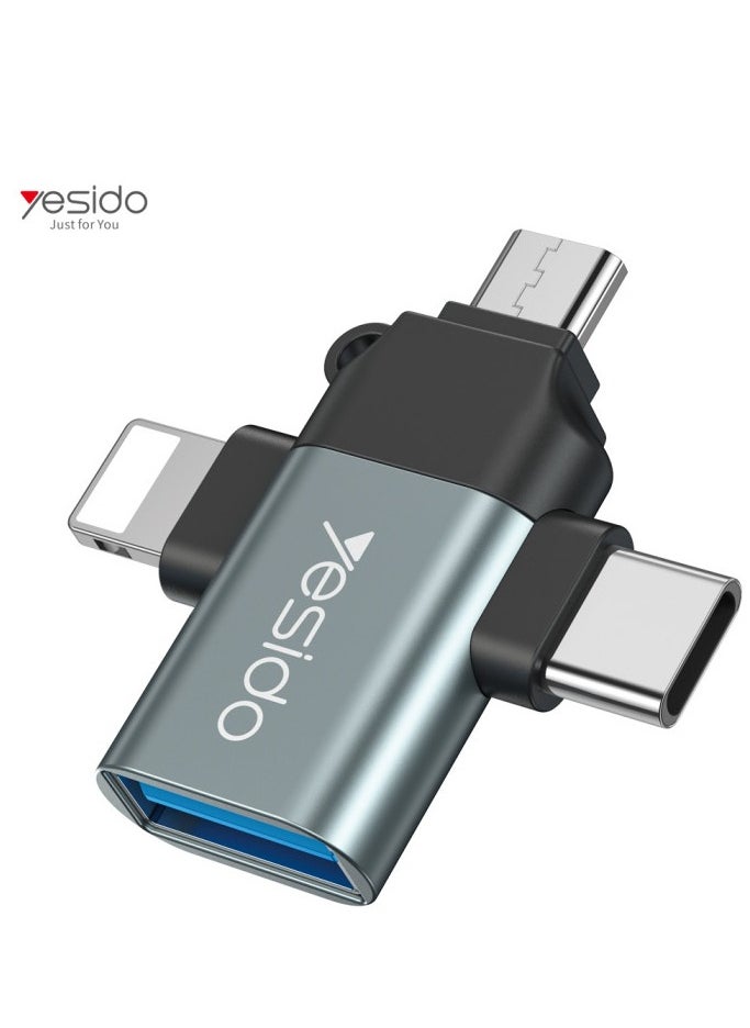 Yesido - USB C OTG Adapter, 3 in 1 Micro USB/IP/USB-C to USB2.0 Female Converter, Adapter for Media Sticks, Android Phones, Apple Phones, Tablets High-Speed ​​Data Transfer, Compatible with alll smart phones - Image 1